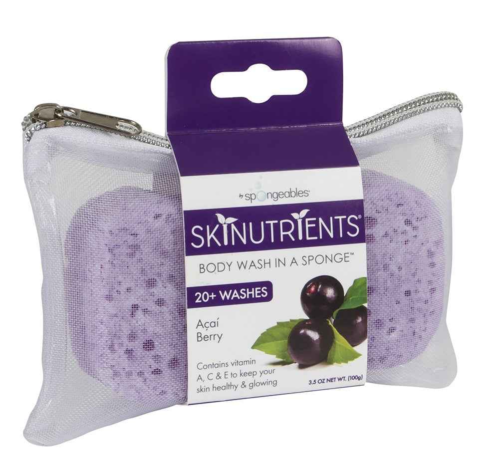 Spongeables Body Wash in a 20+ Wash Sponge, Acai Berry, 3 Count