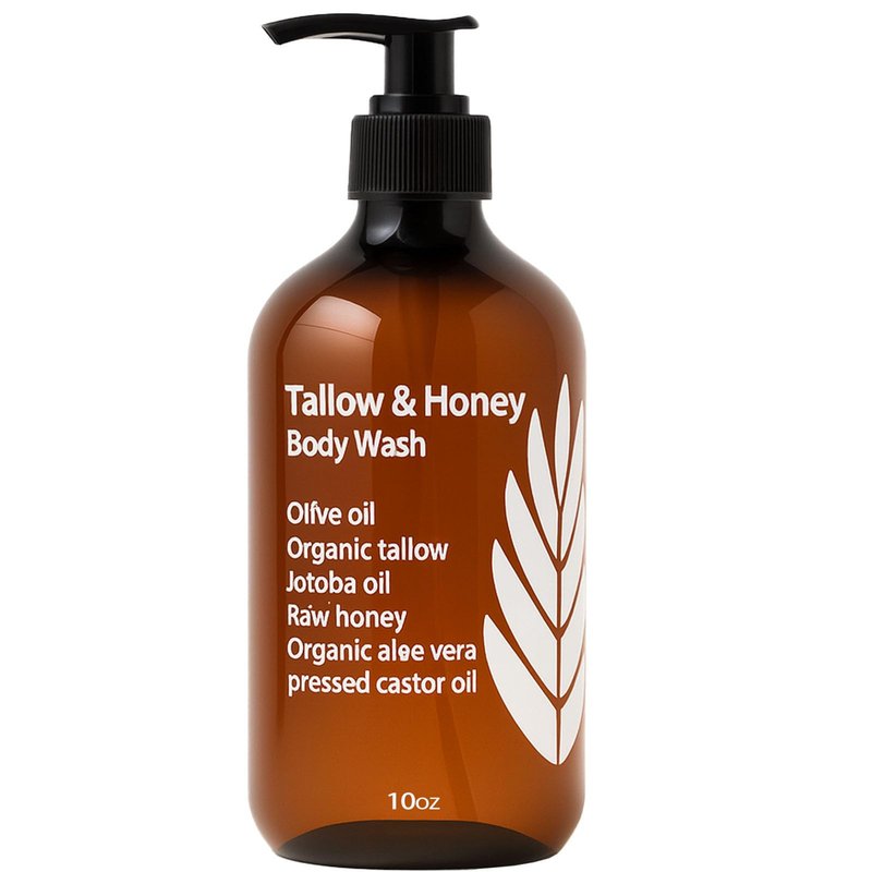 MZXDXZE Tallow and Honey Body Wash, Tallow Infused Body Wash, with Organic Honey, with Tallow Vitamin E & Aloe, Grass-Fed Tallow - Soothes Dry, for Men & Women - 10 Oz (1)