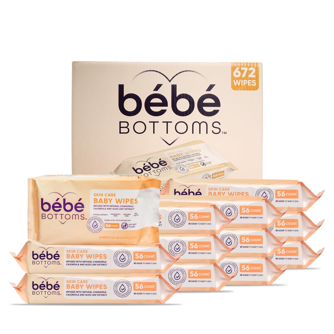 Bébé Bottoms Hypoallergenic Facial Cloth and Baby Wipes - Fragrance & Paraben Free, Sensitive Skin Friendly - Travel Essentials, Baby Essentials - Ideal for On-the-Go Families (672 Count)