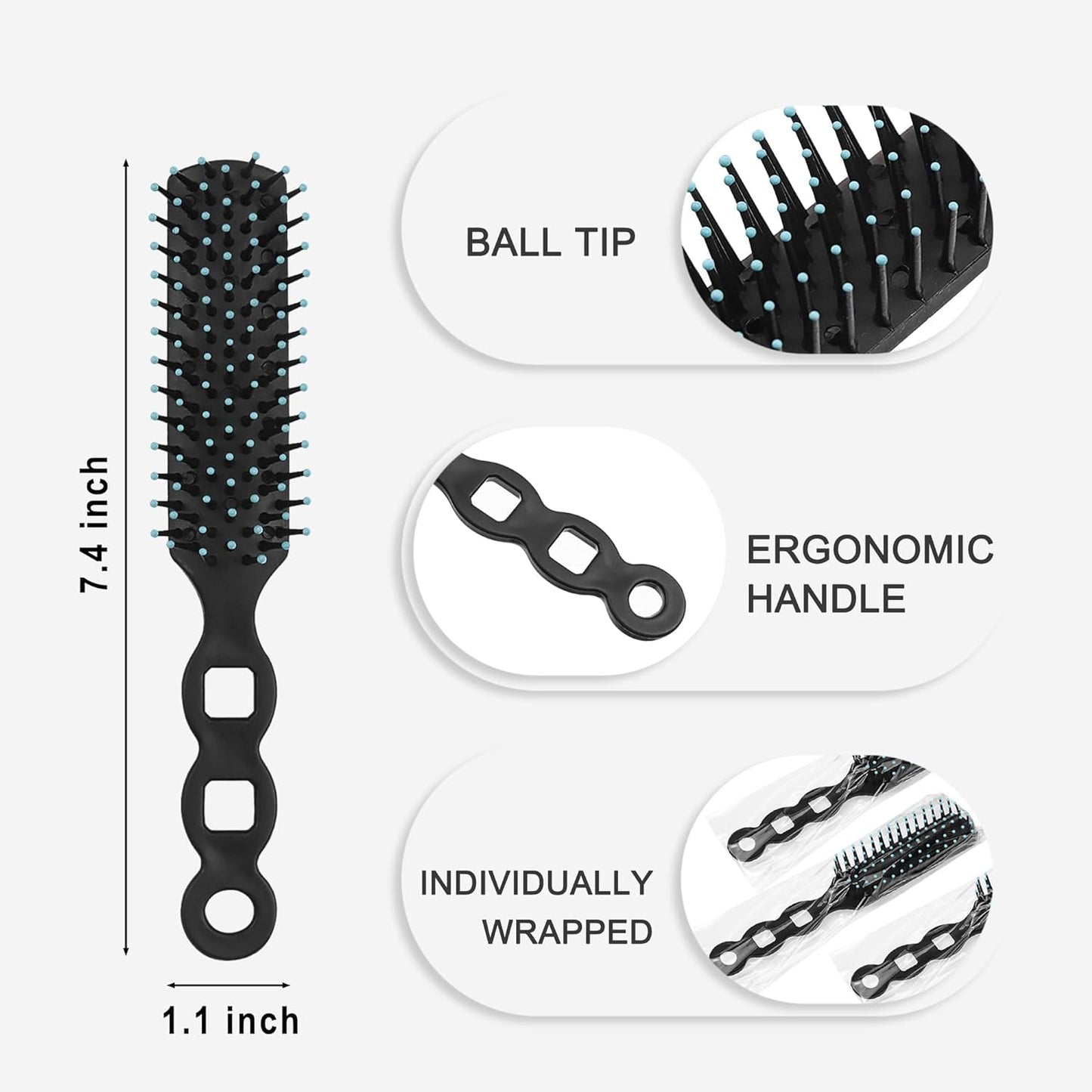 50 Pack Hair Brushes in Bulk for Homeless, Hair Brush Bulk Soft Bristles Brush for Curly Wavy Hair Blow Drying Styling Detangling Suitable for Shelter, Hotel(Black)
