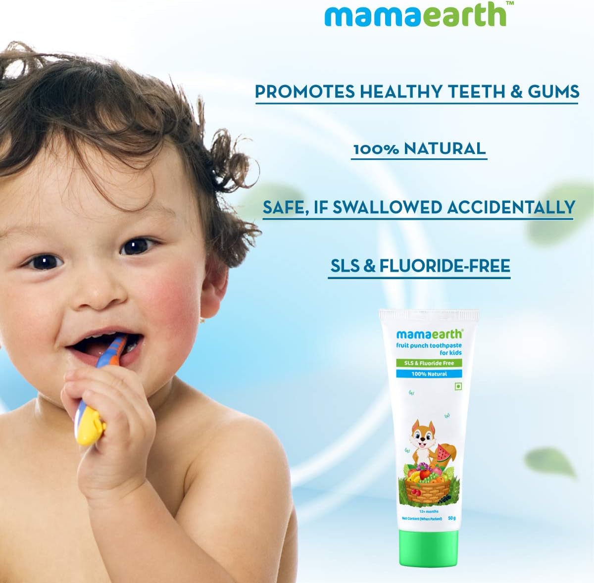 Natural Mixed Fruit Baby Toothpaste - Fluoride Free, Gently Cleans Teeth & Gums | Safe for Ages 1-4 | 1.76 Oz