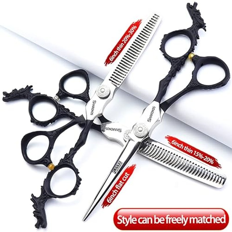 Silver/black barber scissors, high hardness sharp professional hairdresser scissors 6 inch salon hairdresser scissors. (3pc-B)