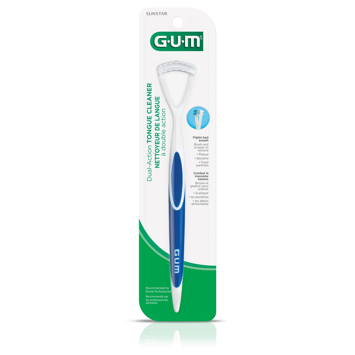 GUM Tongue Cleaner, Dual-Action Soft-Bristled Tongue Brush with Tongue Scraper for Better Oral Hygiene & Bad Breath Control, Pack of 3