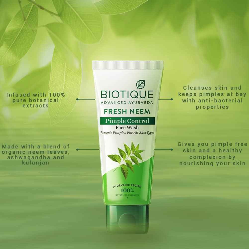 Biotique Advanced Ayurveda Bio Neem Purifying Face Wash for All Skin Types, 150ml I 5.07 Fl. Oz.
