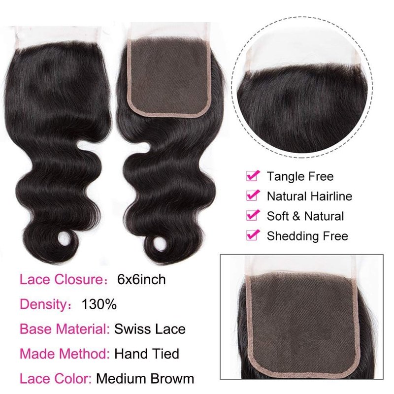 4x4 Transparent HD Lace Closure Only Body Wave Hair Closure Invisible Lace Closure 12A Brazilian Virgin Remy Human Hair Pre Plucked with Baby Hair Natural Black (22 Inch)