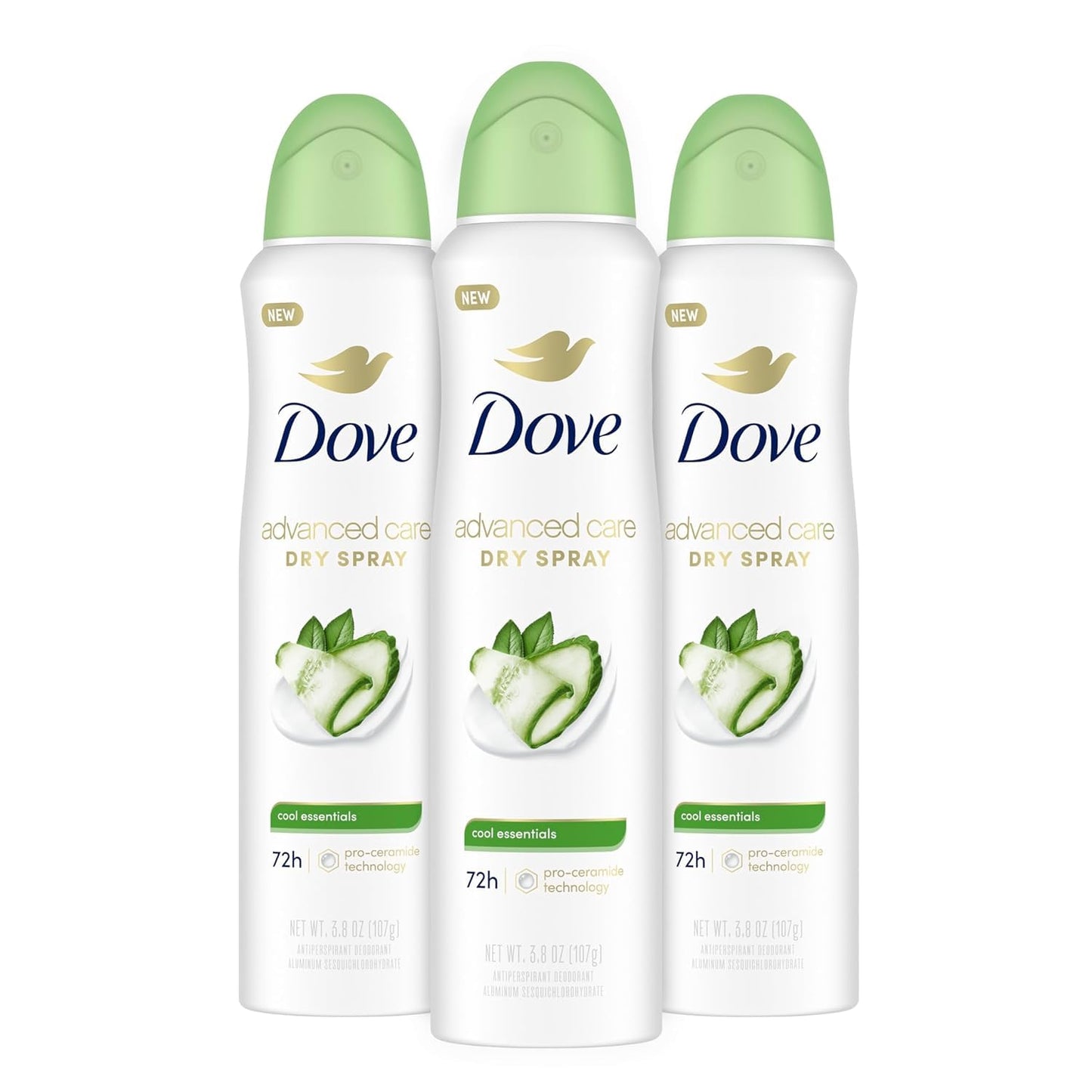 Dove Advanced Care Antiperspirant Deodorant Dry Spray Cool Essentials 3 Count for Helping Your Skin Barrier Repair After Shaving with Pro Ceramide Technology 3.8 oz