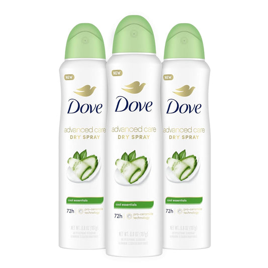 Dove Advanced Care Antiperspirant Deodorant Dry Spray Cool Essentials 3 Count for Helping Your Skin Barrier Repair After Shaving with Pro Ceramide Technology 3.8 oz