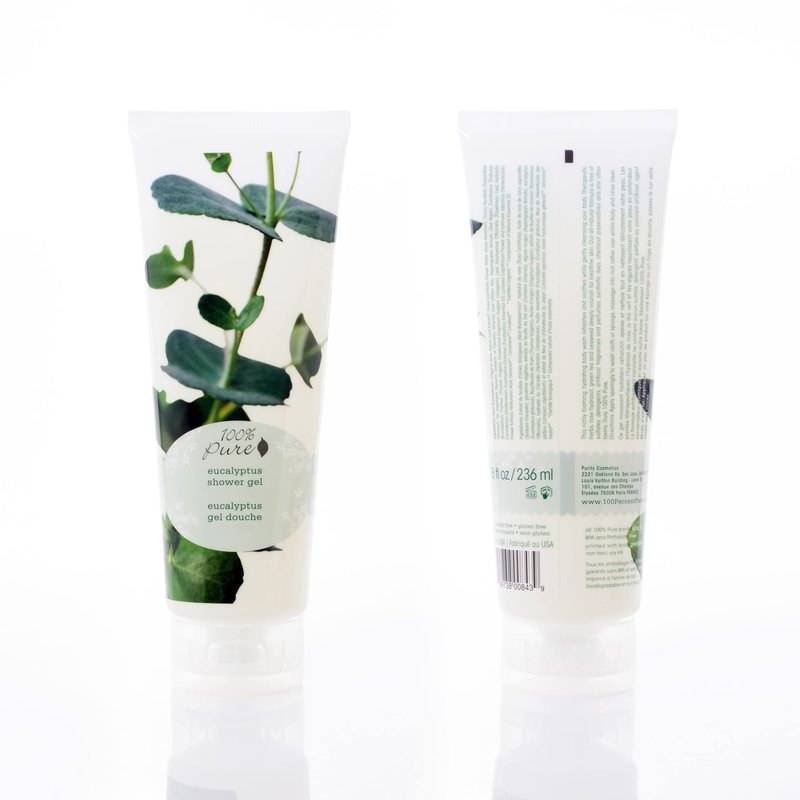 100% PURE Eucalyptus Shower Gel Natural Foaming & Hydrating Body Wash - Deeply Moisturizing Gentle Soap Cleanser for All Skin Types, Even Sensitive - Gluten-Free - 8 Fl Oz