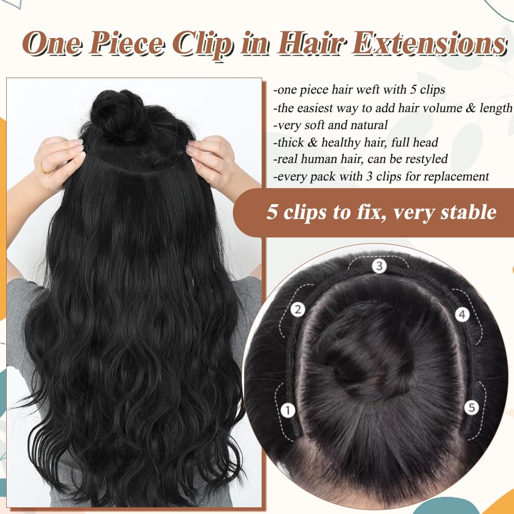 Benafee Brown One Piece Clip in Hair Extensions Real Human 100 Gram 22 Inch Full Head Seamless Double Weft ins No Shedding, 3.5274 Ounce