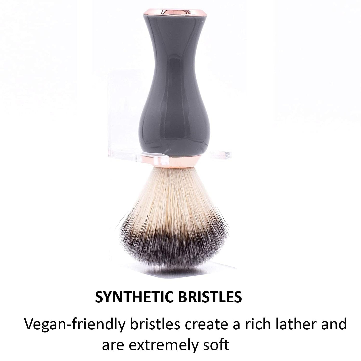 Parker Premium Synthetic Bristle Shaving Brush with Stand - Super Soft Bristles for Sensitive Skin - Deluxe Gray and Rose Gold Handle - Shaving Brush for Men & Women