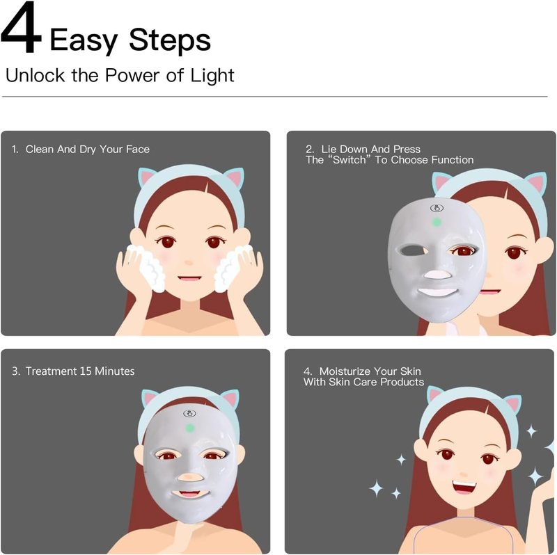 LED Face Mask | 7+1 Modes Portable Red Light Therapy for Skin Care - Rechargeable Blue & Red Light Mask