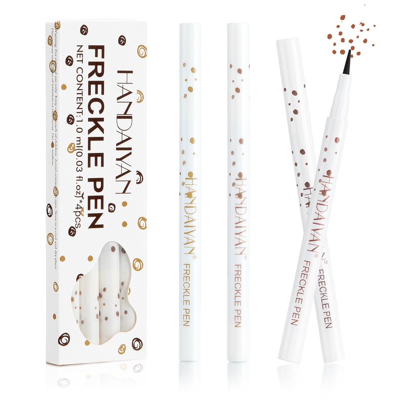 Freckle Pen 4 PCS Set – 4 Colors (Light Brown, Natural Coffee, Chestnut, Dark Brown) for Natural Looking Fake Freckles – Waterproof, Long Lasting Faux Freckles Makeup Tool