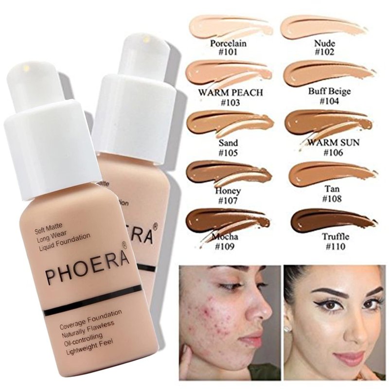 PHOERA CC+ Cream Color Correcting Anti Aging Hydrating Serum & SPF 25+, PHOERA Primer, Makeup, Kabuki Makeup Brushes Foundation Brush (102 Nude + 120 Nude CC Cream)