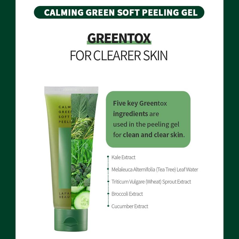 LAPALETTE Calming Green Soft Peeling Gel | Green Tea, Centella Asiatica Extract & Bamboo Sap | Exfoliating W. 84% Moisturizing Essence | Exfoliation Skin | Skin GreenTOX | KBeauty 3.38 fl.oz.