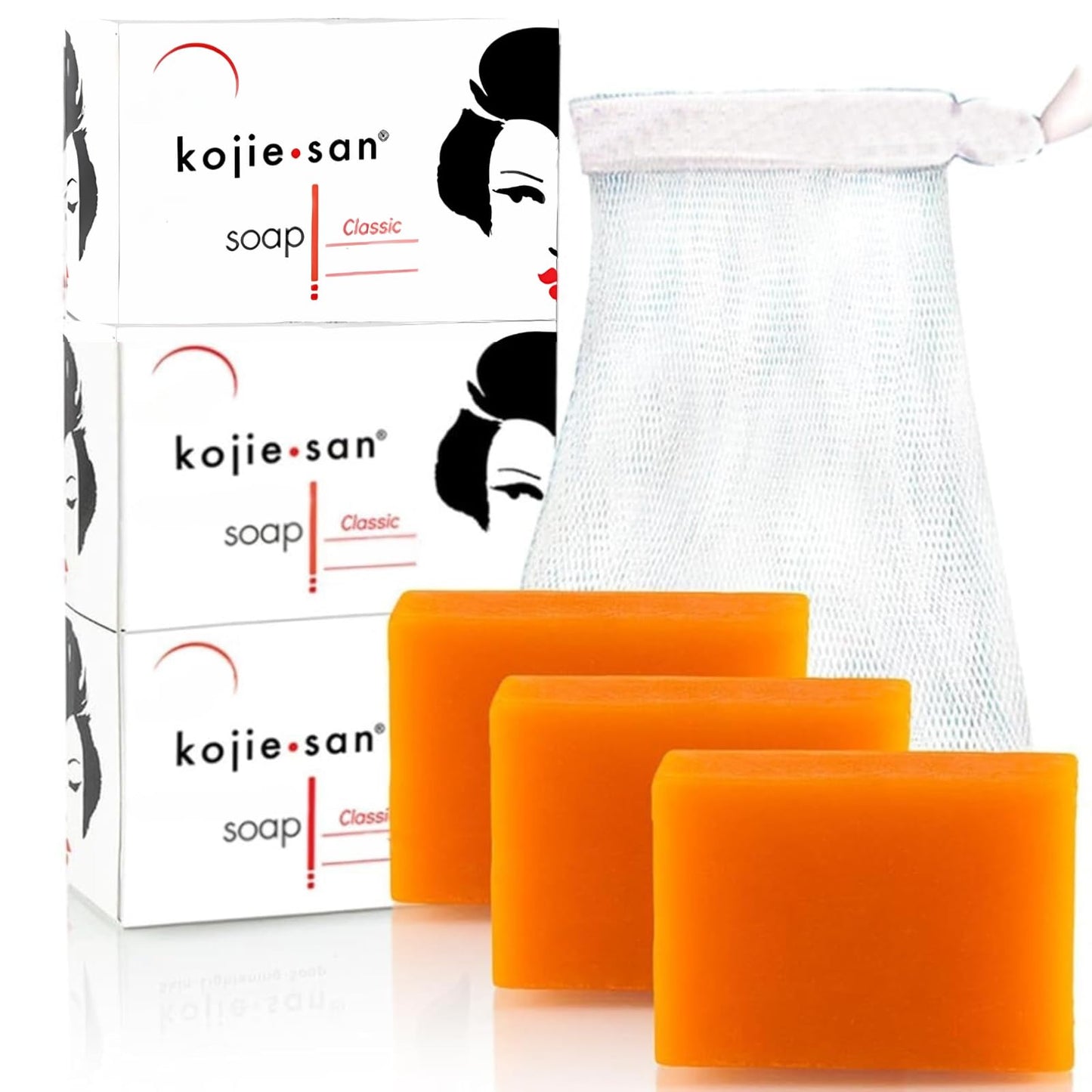 KOJIE SAN FACE & BODY SOAP (6 Bars) + Relumins Deep Pore Facial Cleansing Brush - Fair & Glowing Skin Brightening Kojic Acid Beauty Soap 65g