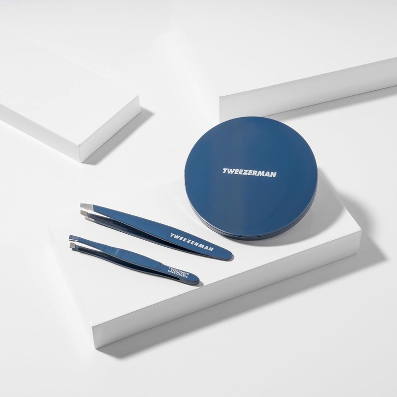 Tweezerman Brow Grooming Set | Slant Tweezer, Travel Tweezerette & Compact Mirror for Perfect Eyebrows