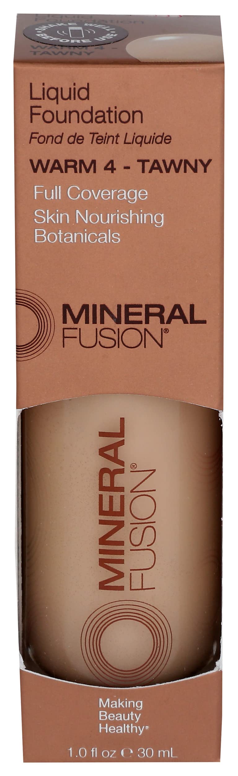 Mineral Fusion Full Coverage Foundation, Liquid Foundation - Warm 4- Med to Tan Complexion w/Golden/Yellow Undertones, Lightweight Matte Finish, Up to 12 Hr Hydration, Hypoallergenic & Vegan, 1 fl. oz
