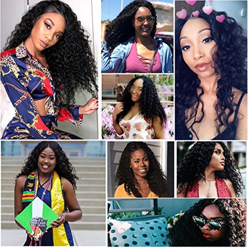 UNICE Deep Wave Human Hair Weave 1 Bundle 26 inch Unprocessed Brazilian Virgin Human Hair Sew in Extensions Natural Black Color Can be Dyed and Bleached