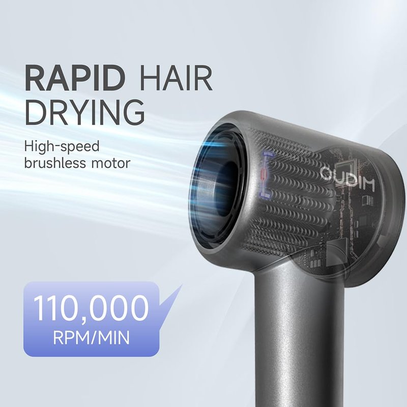 Hair Dryer with Digital Display, High Speed11000RPM, 4 Level Temperature/Speed Settings, Double air Filter, Low Noise, Lightweight, Portable for Travel