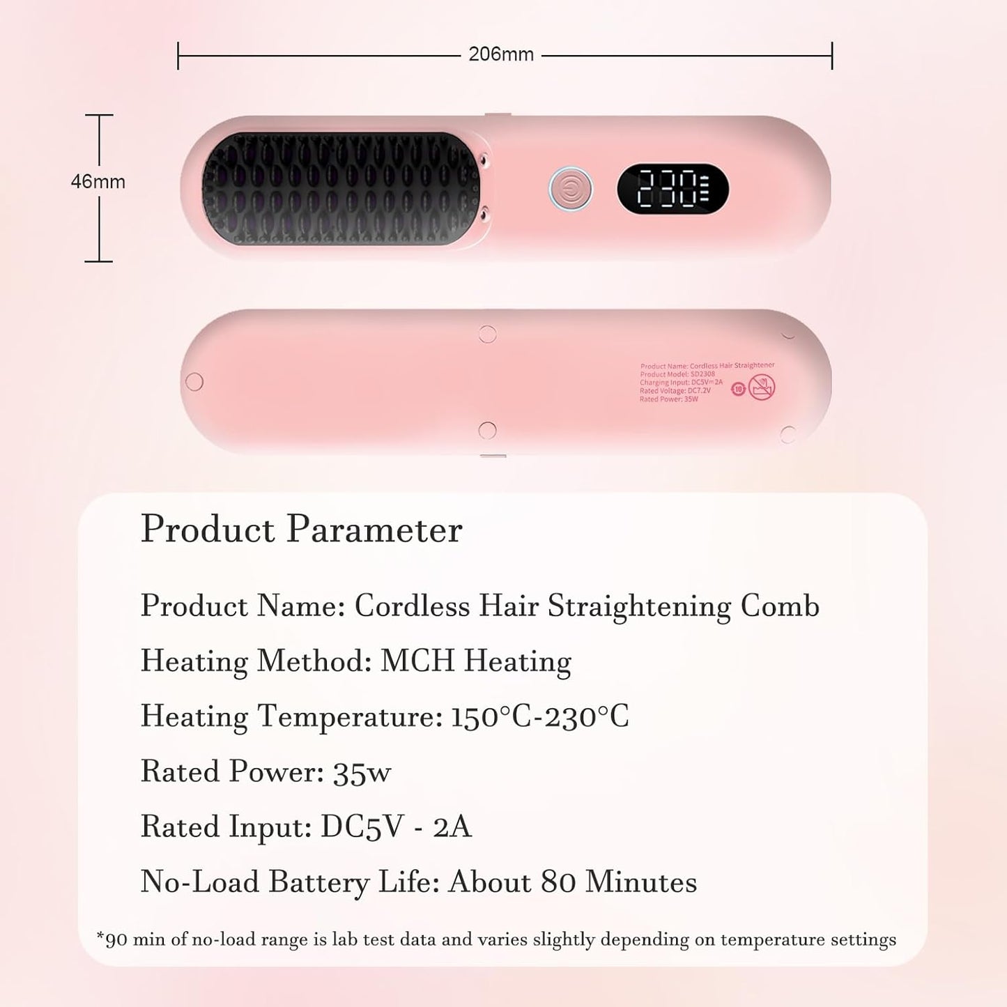 Cordless Hair Straightener Brush - Portable Styling Comb with 9600mAh Battery | 9 Temp Settings, Anti-Scald, Travel-Friendly