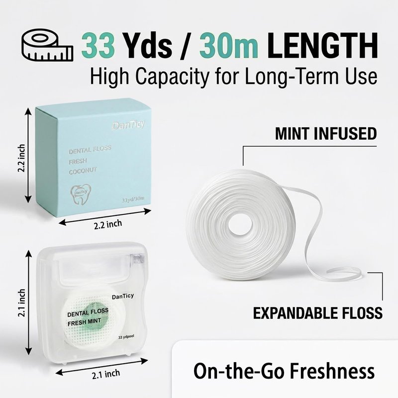 Expanding Shred-Resistant Dental Floss for Implants, Braces & Wide Spaces, Coconut Oil, Waxed, Mint (1)