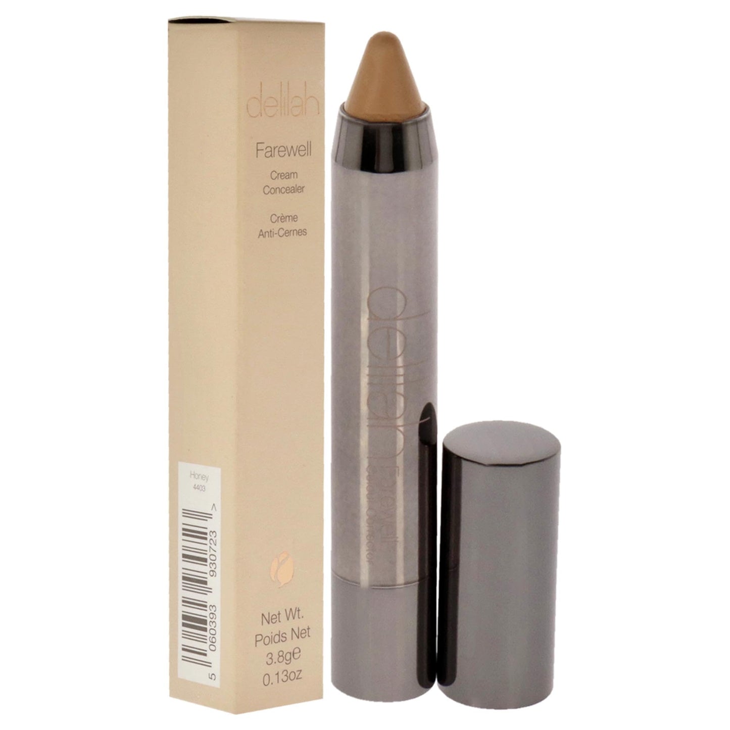 Delilah - Farewell Cream Concealer, Honey, Full Coverage, Hyaluronic Filling, Moisturizing, Creamy, Smoother, Softer, Color Correcting, Face Makeup, Cruelty Free, 0.13 Oz