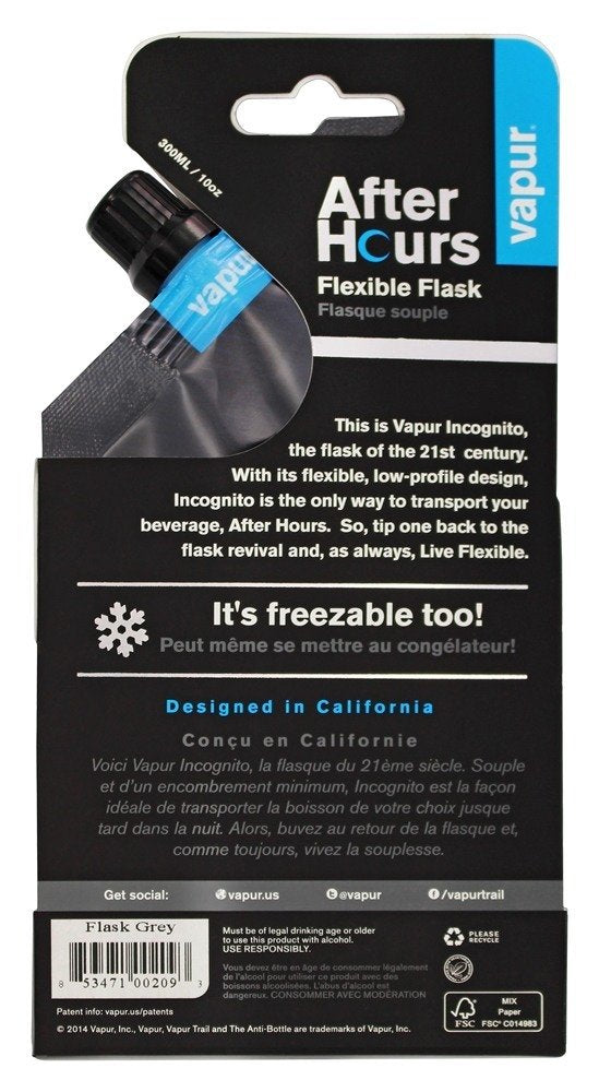 Vapur Portable Flask, Discrete Collapsible Flask With Pour Spout, Enjoy Your Beverage On The Go, Perfect for Tailgates, Cruises, Concerts and Camping, 10 Ounce, Grey, Pack of 1