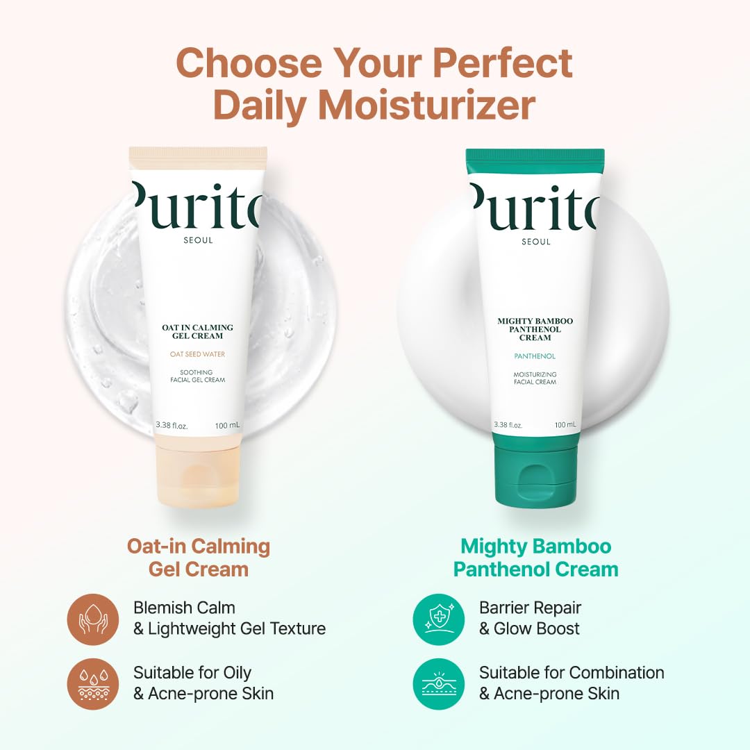 PURITO Oat Calming Gel Cream | Face Moisturizer for Blemish Calm & Lightweight Hydration | All skin types, sensitive and blemish-prone skin | Non-Comedogenic | Korean Skincare, 100mL, 3.38 fl.oz