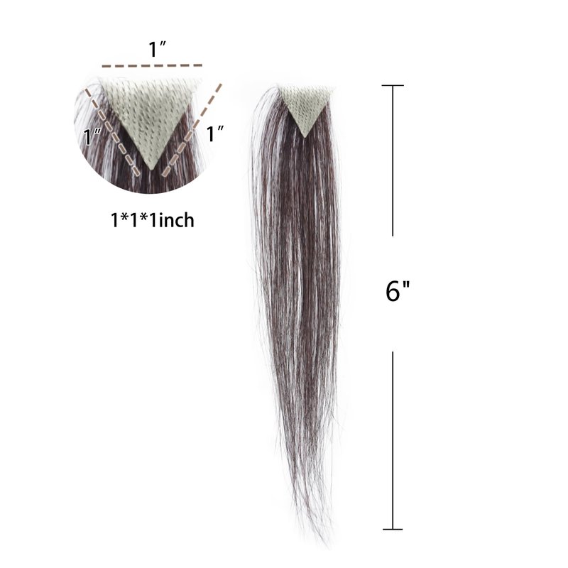 viviaBella human hair hairloss on temples bald spot toupee scar human hair replacement hairline straight Tape-on Triangle hair patch for men and women（2Pcs） (Dark Brown, about 1"*1"*1")