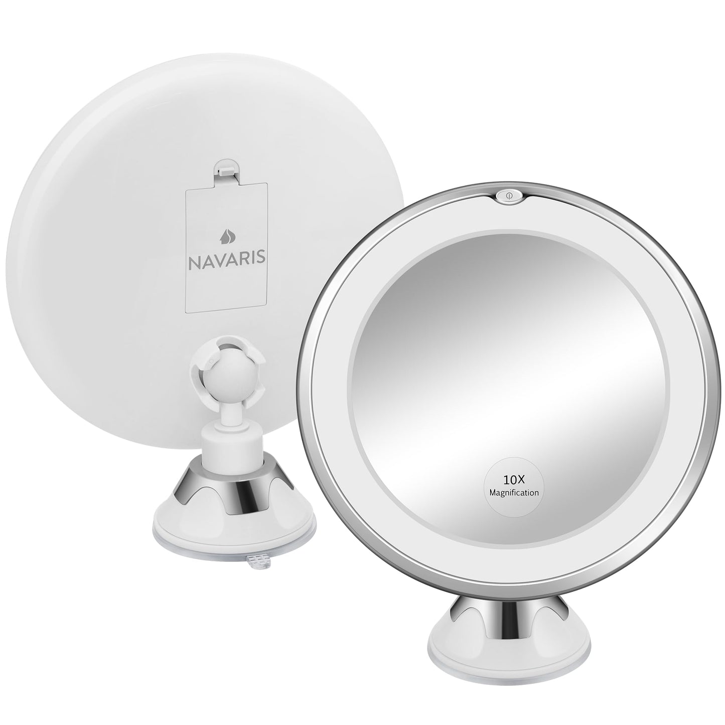 Navaris LED Magnifying Mirror with Lights - Powerful 10x Magnification for Makeup - Illuminated and Magnified Make Up Mirror with Light and Secure Suction Cup for Easy Attachment