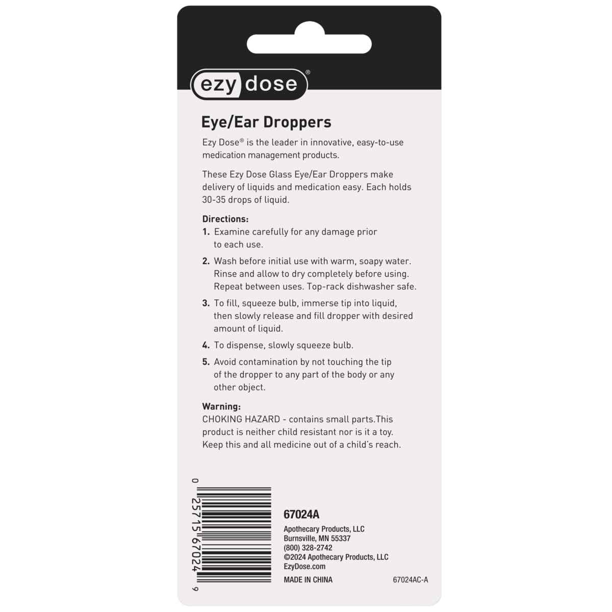 EZY DOSE Ear and Eye Medicine Dropper for Liquid Medicine, 1ml Capacity Glass, Deliver Correct Dose, 12 Count, Convenient and Easy to Use, BPA Free, Made in The USA