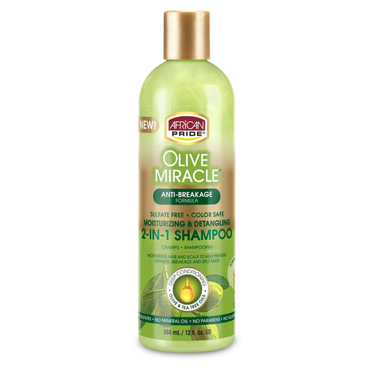 African Pride Olive Miracle 2 in 1 Shampoo & Conditioner, Moisturizing & Detangling for Coily & Curly Hair, with Olive Oil & Flaxseed Oil, 12 oz (Pack of 3)