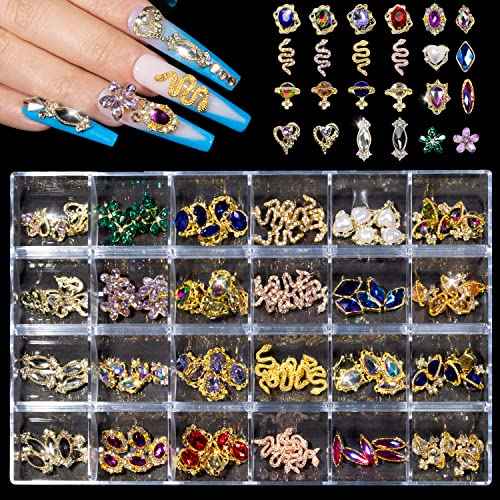 Nail Art Rhinestones Kit, Round Beads Flatback Crystals Multi Shapes Glass Crystal Rhinestones for Nail Art Makeup Face Decor Crafts Supply (Classic Style)