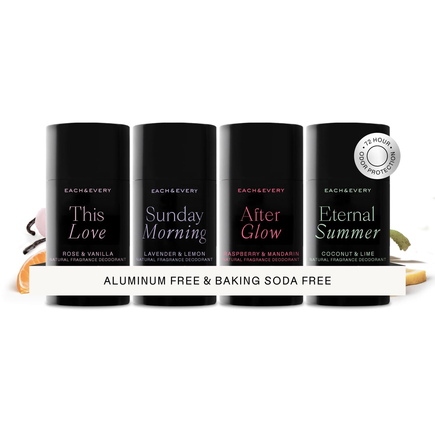 Each & Every Aluminum Free Deodorant for Women & Men, Travel Size – Natural Fragrance 72-Hr Odor Protection for Sensitive Skin, EWG Verified, Baking Soda Free - Multiple Scents Mini 4 Pack, .8oz