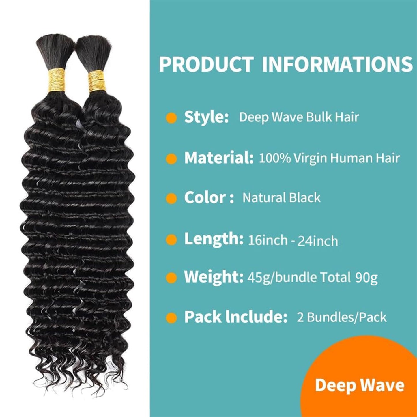 VADES Human Braiding Hair for Boho Braids, Black Curly Wave Bulk Bundles