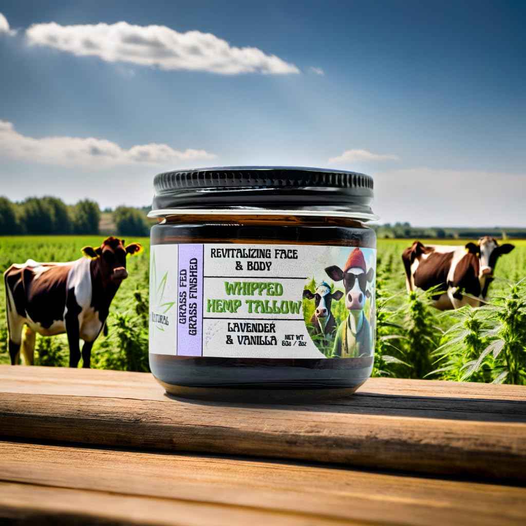 Whipped Hemp Tallow – Grass-Fed & Grass-Finished Tallow Balm with Lavender & Vanilla – Deep Hydration for Face & Body – Organic Hempseed & Coconut Oil Moisturizer – All-Natural Skincare