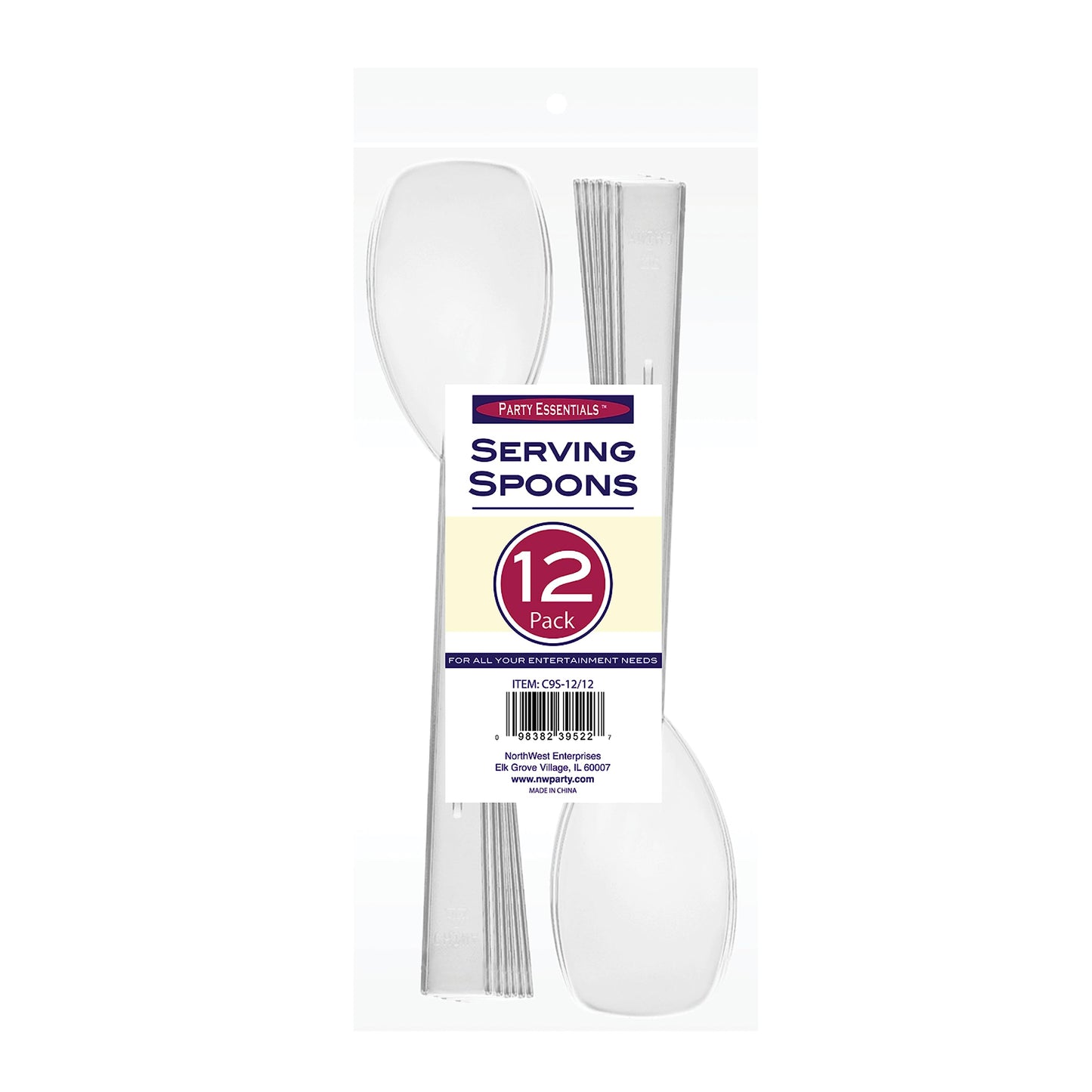 Party Essentials Hard Plastic 9" Serving Spoons, Clear, 12 Count