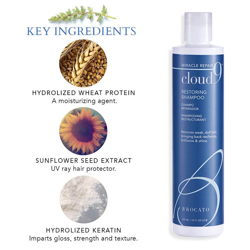 Brocato Cloud 9 Restoring Shampoo, 10 Fl Oz | Miracle Repair, Moisturizing, Hydrate, & Revitalizing Shampoo | For Weak, Dull, & Damaged Hair | Restore Resilience, Health & Shine