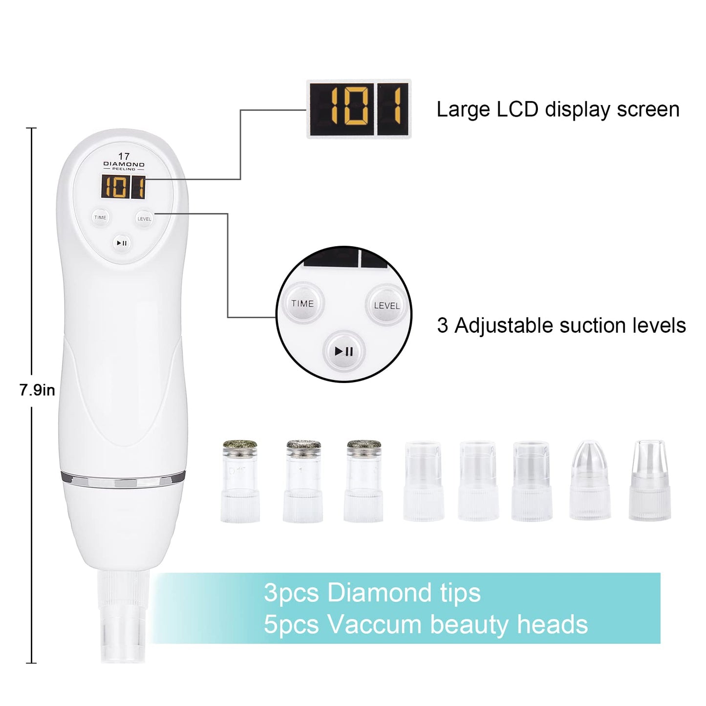 AIMENGXI Diamond Microdermabrasion Machine Professional Blackhead Remover Vacuum Upgraded Facial Pore Cleaner Electric USB with 8 Probes Blackhead Remover Skincare Tool