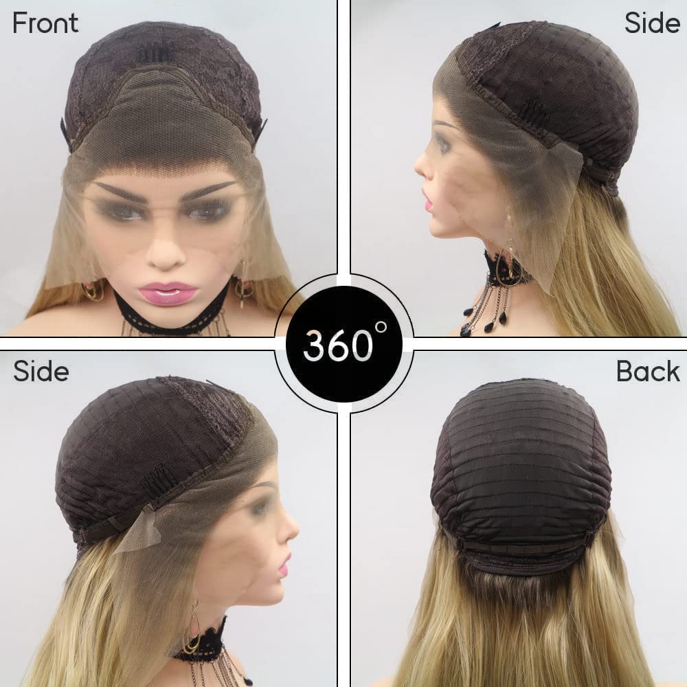 Ombre Blonde Wavy Lace Front Wig - 24" Natural Loose Waves | Heat Resistant Synthetic Fiber for Daily Wear