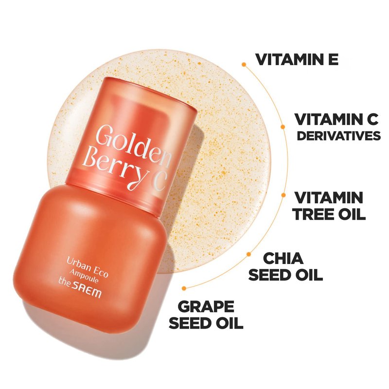THESAEM Urban Eco Golden Berry C Ampoule - Face Vitamin Serum Peru Golden Berry Extract - Even Tone Complexion Blemish Care Hydrating - Vegan Korean Skincare for Dull Skin, 1.01 fl.oz.