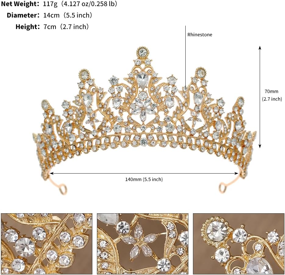 Crystal Wedding Tiara for Women - Royal Queen Crown Headband | Metal Princess Design for Bride, Birthday, Prom