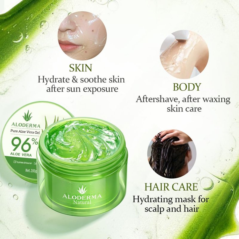 Aloe Vera Gel - 96% Pure Organic Aloe for Skin, Scalp & Hair | Soothing Hydrating Moisturizer, 7oz, 3-Pack