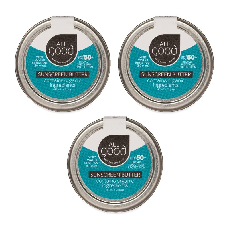 All Good Zinc Butter Sunscreen - Travel Size, Zinc Oxide Face, Nose, Ears Sunscreen, UVA/UVB Broad Spectrum SPF 50+ Water Resistant, Coral Reef Friendly (1 oz)(3-pack)