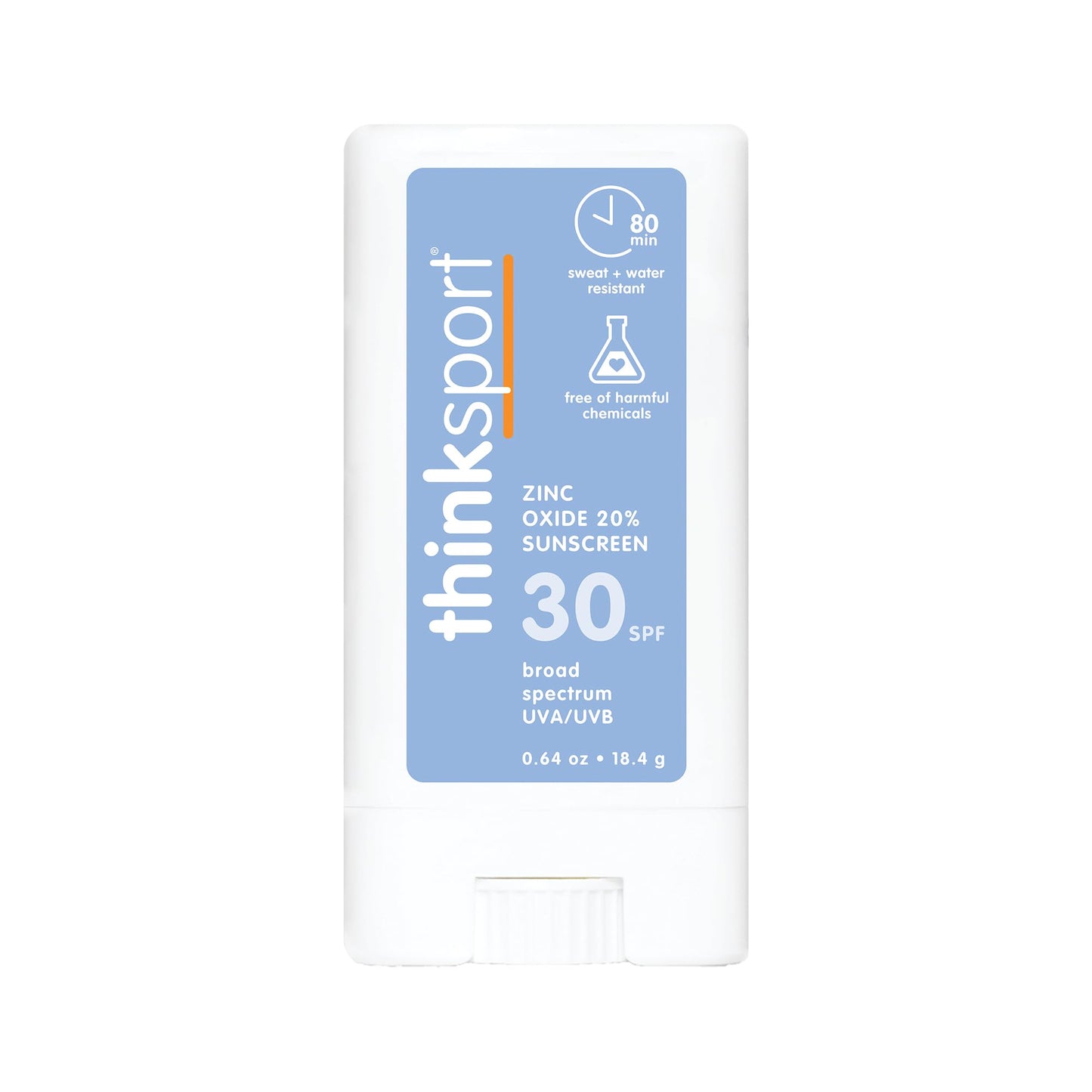Thinksport SPF 30 Sport Sunscreen Stick with Zinc Oxide, 0.64 oz – Safe, Natural, Water Resistant Sunscreen Stick – Mineral UVA/UVB Sun Protection – Reef Safe Sunscreen