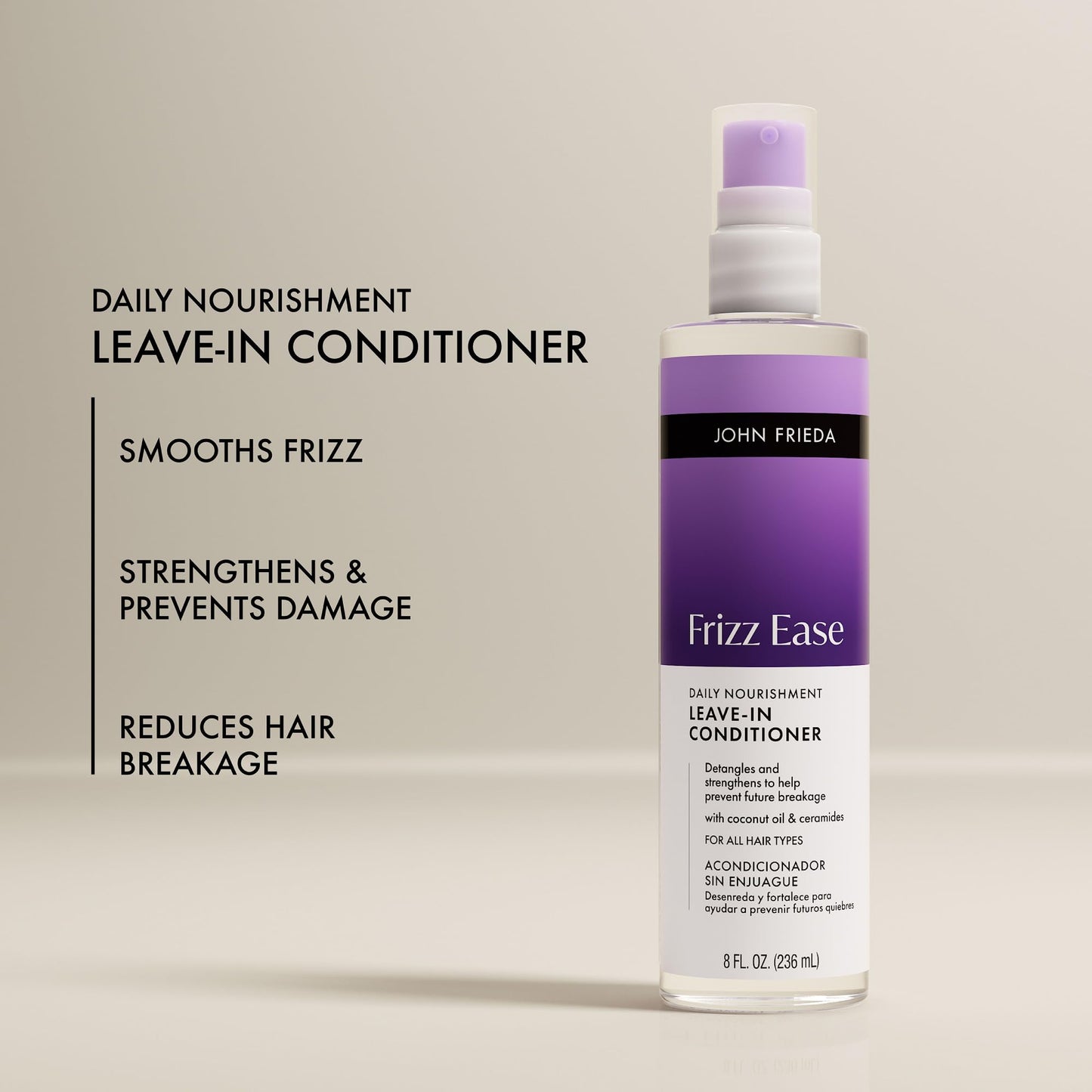 John Frieda Frizz Ease Daily Nourishment Leave-In Conditioner for Frizzy Hair, Detangler & Lightweight Hydration, 8 fl oz