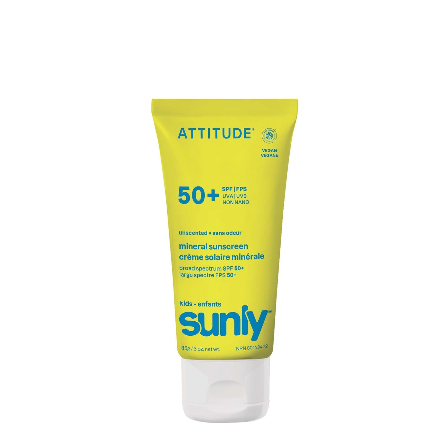 ATTITUDE Kids Mineral Sunscreen SPF 50, Broad Spectrum Zinc Oxide, EWG Verified, Mineral-Based, Non-Nano, Lightweight Cream for Face & Body, Gentle Formula, Unscented, 3 Oz
