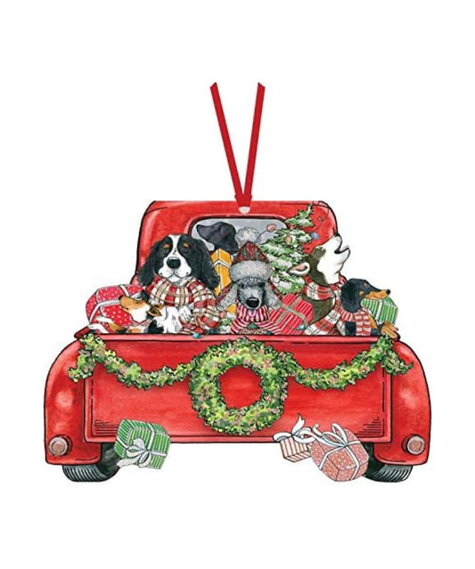 Performing Arts Hangable Ornament Card Red Truck Holiday Dogs Stationery Paper, 69016-12