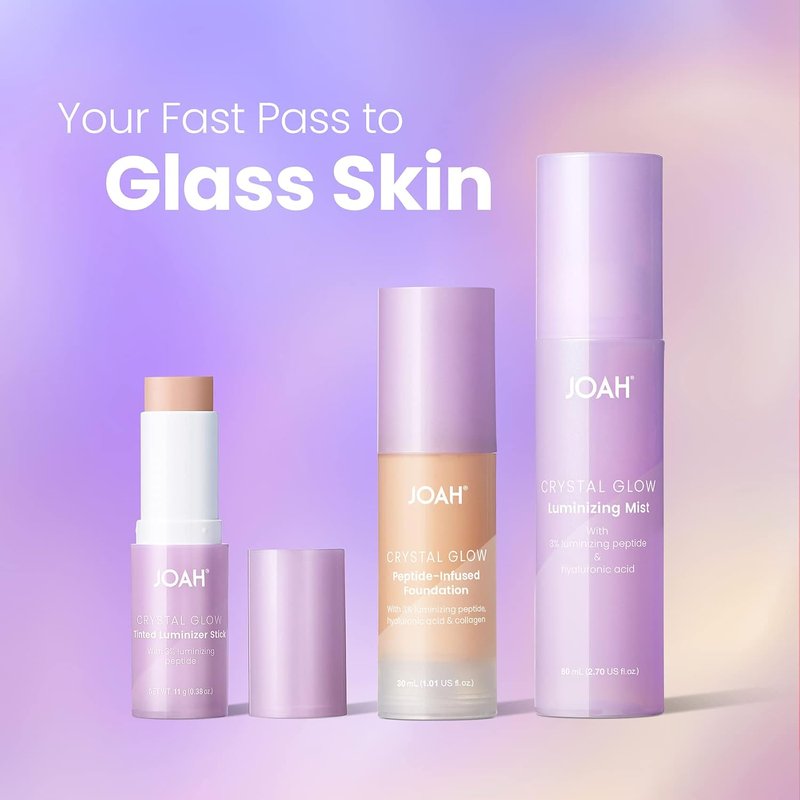 JOAH Crystal Glow Foundation - Peptide-Infused 2-in-1 Korean Makeup with Blurring Primer & Luminizer | 1.01 Oz, Fair Light Cool