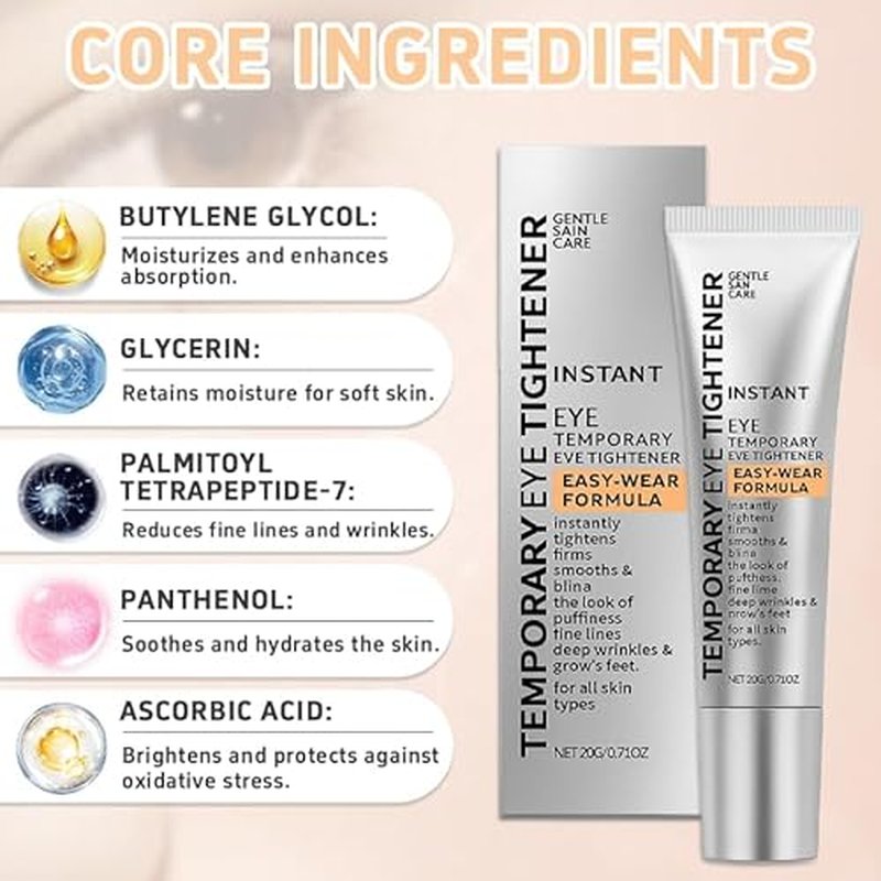 Perfection Eye Tightener - Instant Firming Primer with Hyaluronic Acid & Vitamin E | Hydrating Lift for Tired Eyes, Smooth Finish & 24H Refresh With Brush (0.67oz)